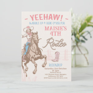 Invitation Vintage rose n'importe quel âge Cowgirl Rodéo Anni