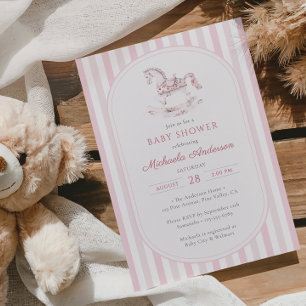 Invitation Vintage Rose Toile Cheval à Bascule Fille Baby Sho