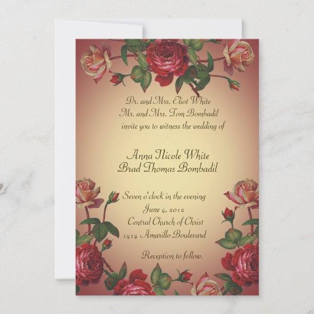 Invitation vintage rose victorien de mariage de (Devant)