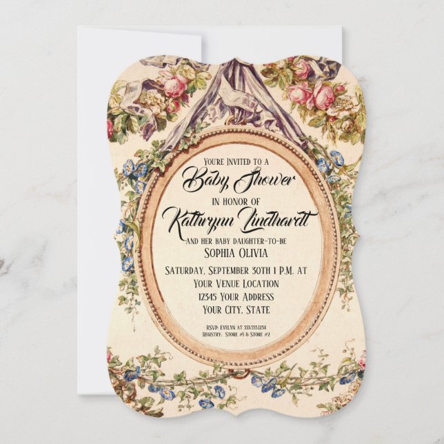 Invitation Vintage Roses d'aquarelle en Vins Floraux (Devant)