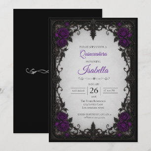 Invitation Vintage roses violettes Quinceañera