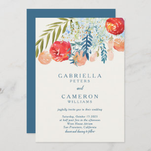 Invitation Vintage Rouge Aquarelle Floral Boho Jardin Mariage