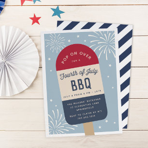 Invitation Vintage Rouge Blanc & Bleu Pop Parti du 4 juillet