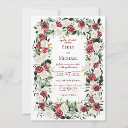 Invitation Vintage Rouge Bourgogne Blanc Roses Cadre Invitati