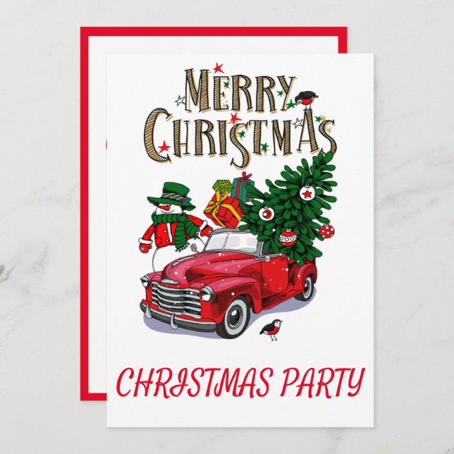 Invitation Vintage rouge Noël (Devant / Derrière)