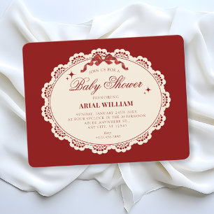 Invitation vintage rouge pour baby shower
