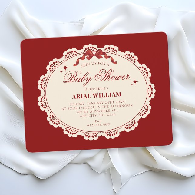 Invitation vintage rouge pour baby shower (Créateur téléchargé)
