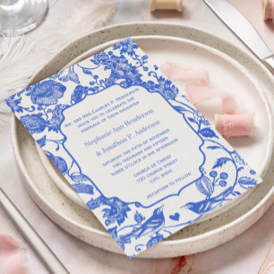 Invitation Vintage Royal Blue Floral Inséparable Mariage