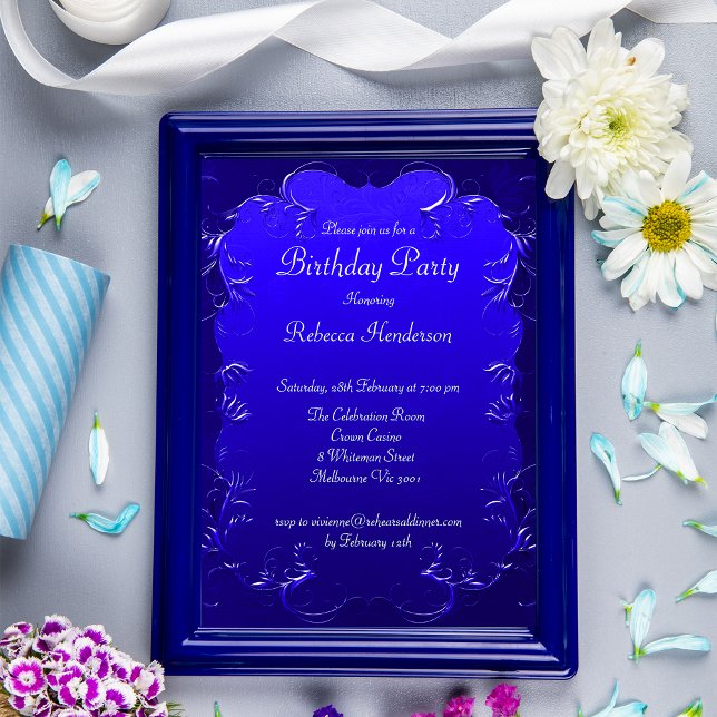 Invitation Vintage Royal Blue Flouritures Anniversaire (Créateur téléchargé)