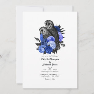 Invitation Vintage Royal Blue Owls Mariage gothique