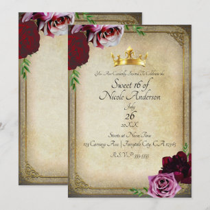 Invitation Vintage Royal Couronne sombre Floral Sweet 16 Part