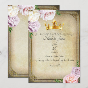 Invitation Vintage Royal Gold Couronne Floral Mariage