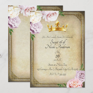 Invitation Vintage Royal Gold Couronne Floral Sweet 16 Party