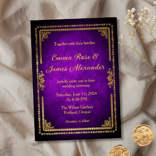 Invitation Vintage Royal Purple et Gold Frame Mariage