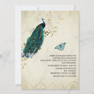 Invitation *~* Vintage RSVP QR Victorian Peacock AR24 Mariage