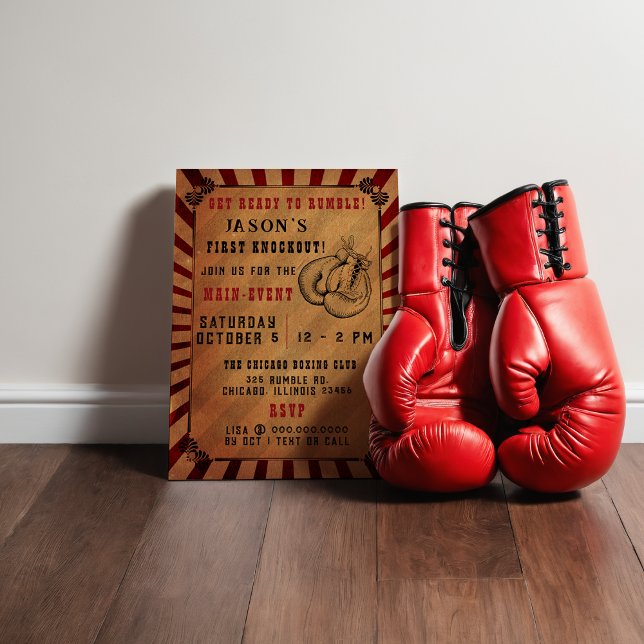 Invitation Vintage Rumble First Knockout Boxing Anniversaire (Vintage Rumble First Knockout Boxing Birthday Invitation)