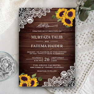 Invitation Vintage Russe dentelle tournesol Mariage islamique