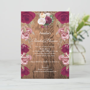 Invitation Vintage Russe Flora Fête des mariées rose rouge