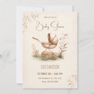 Invitation Vintage Rustic baby shower de poussette bébé