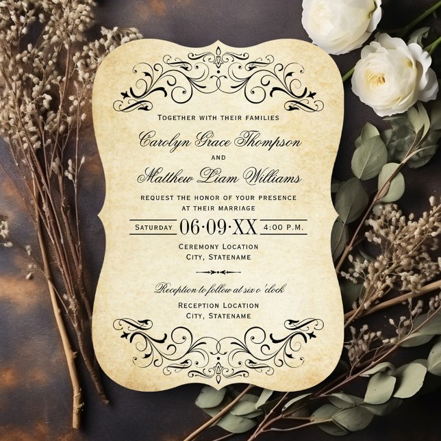 Invitation Vintage Rustic Black Flourish Mariage (Créateur téléchargé)