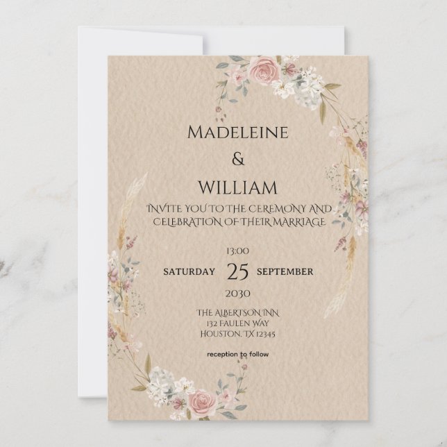 Invitation Vintage Rustic Boho Mariage (Devant)
