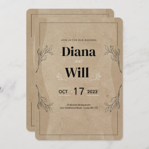 Invitation Vintage Rustic Elegant Mariage Parchemin