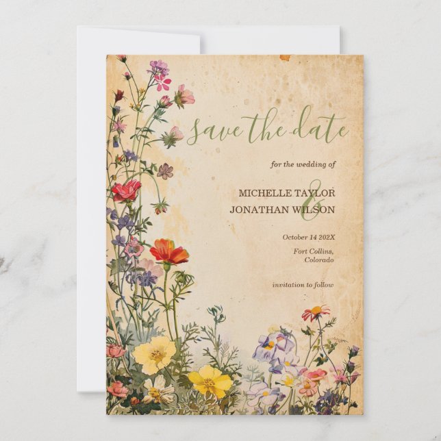 Invitation Vintage Rustic Fleur sauvage Botanical Enregistrer (Devant)