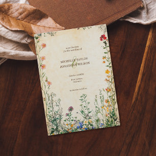 Invitation Vintage Rustic Fleur sauvage Botanical Enregistrer