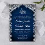 Invitation Vintage Rustic Lace Navy Blue Islamic Wedding<br><div class="desc">Invite your guests with this elegant wedding invitation featuring a beautiful mihrab design with traditional lace pattern and 'Bismillah' in Arabic calligraphy on a rustic wood grain background. Simply add your event details on this easy-to-use template to make it a one-of-a-kind invitation.</div>