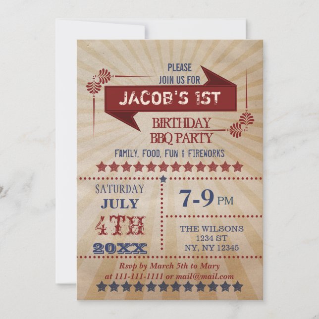 Invitation Vintage Rustic Memorial Day Anniversaire Invitatio (Devant)