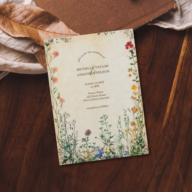 Invitation Vintage Rustic Retro Meadow Fleur sauvage (vintage wildflower wedding)