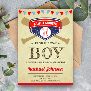 Invitation Vintage Rustic Sports Baby shower de baseball