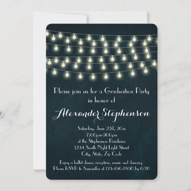 Invitation Vintage Rustic String Lights Graduation Party (Devant)