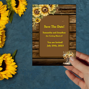 Invitation Vintage Rustic Sunflower Pays Enregistrer la date