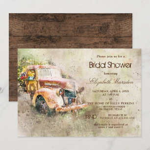 Invitation Vintage Rustic Truck Fête des mariées tendance