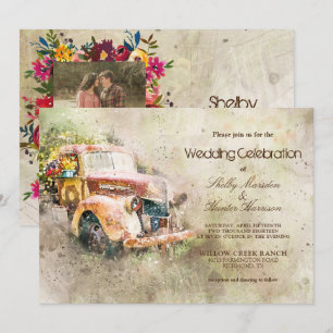 Invitation Vintage Rustic Vieux Camion Mariage photo tendance