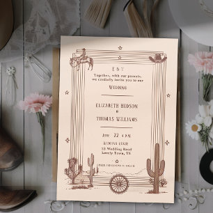 Invitation Vintage rustique Cowboy Mariage Terracotta Cadre