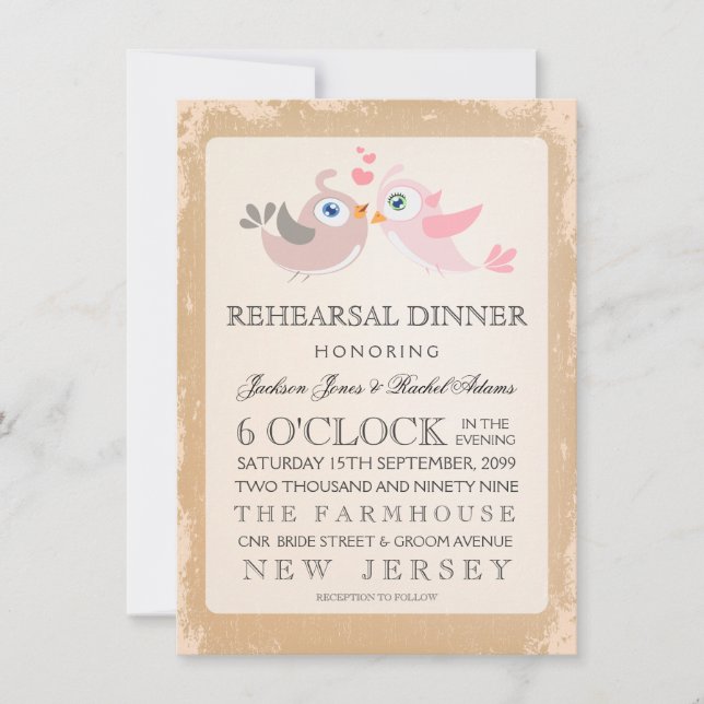 Invitation vintage rustique de dîner de répétition (Devant)