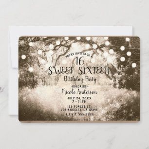 Invitation Vintage Rustique Enchanted Forest Lights Sweet 16