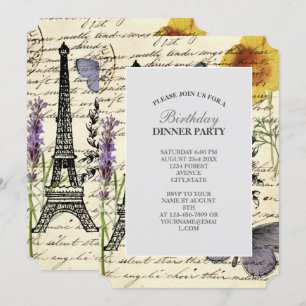 Invitation vintage rustique française tour Eiffel Paris fête