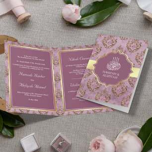 Invitation Vintage Rustique Lavande d'or Damask Mariage musul
