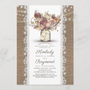 Invitation Vintage rustique Mason Jar   Burlap Engagement Par
