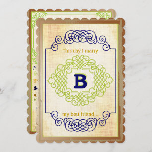 Invitation Vintage Rustique Médiéval Cuivre Bleu et Vert