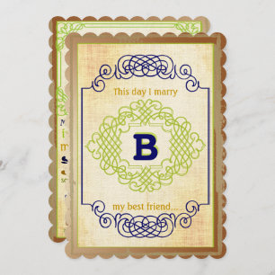 Invitation Vintage Rustique Médiéval Cuivre Bleu et Vert