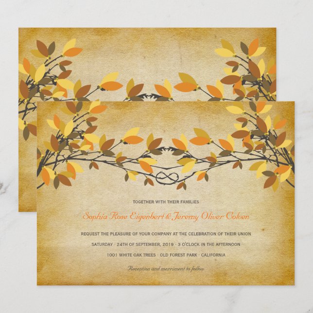 Invitation Vintage Rustique noué Amiers d'automne Mariage d'a (Devant / Derrière)