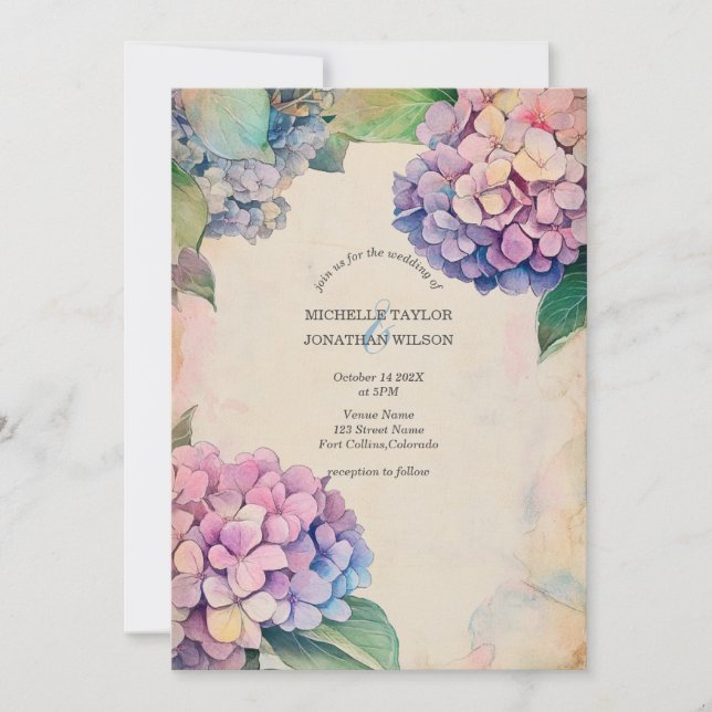 Invitation Vintage Rustique Pastel Hydrangea Flower (Devant)
