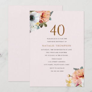 Invitation Vintage Rustique Pêche Floral 40e anniversaire Inv