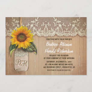 Invitation vintage rustique tournesol mason mariage