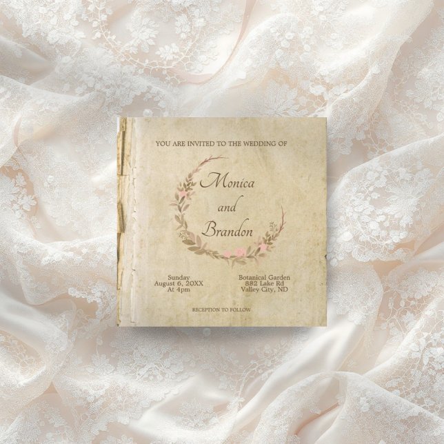 Invitation Vintage rustique vieux papier mariage floral (Créateur téléchargé)