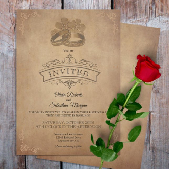Invitation Vintage Rustique vieux parchemin Mariage victorien (Créateur téléchargé)